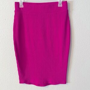 Bar III Fuchsia Hot Pink Midi skirt Ribbed Knit High Waist Size M